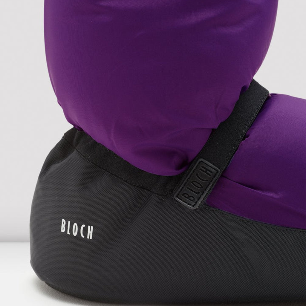 Bloch IM009 Adult Warm Up Booties, Purple Nylon, Velcro strap, rubber sole.