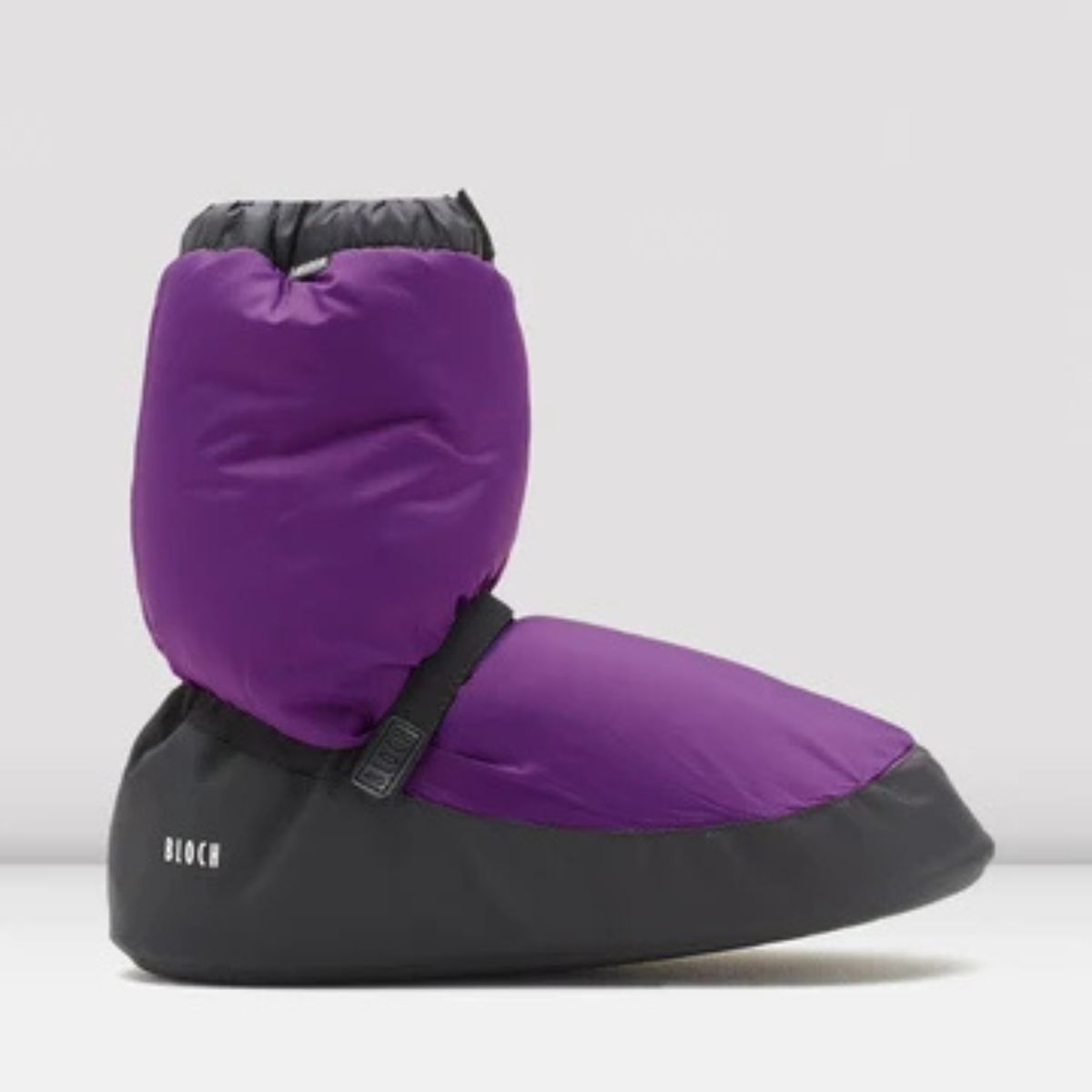 Bloch IM009 Adult Warm Up Booties, Purple Nylon, Velcro strap, rubber sole.