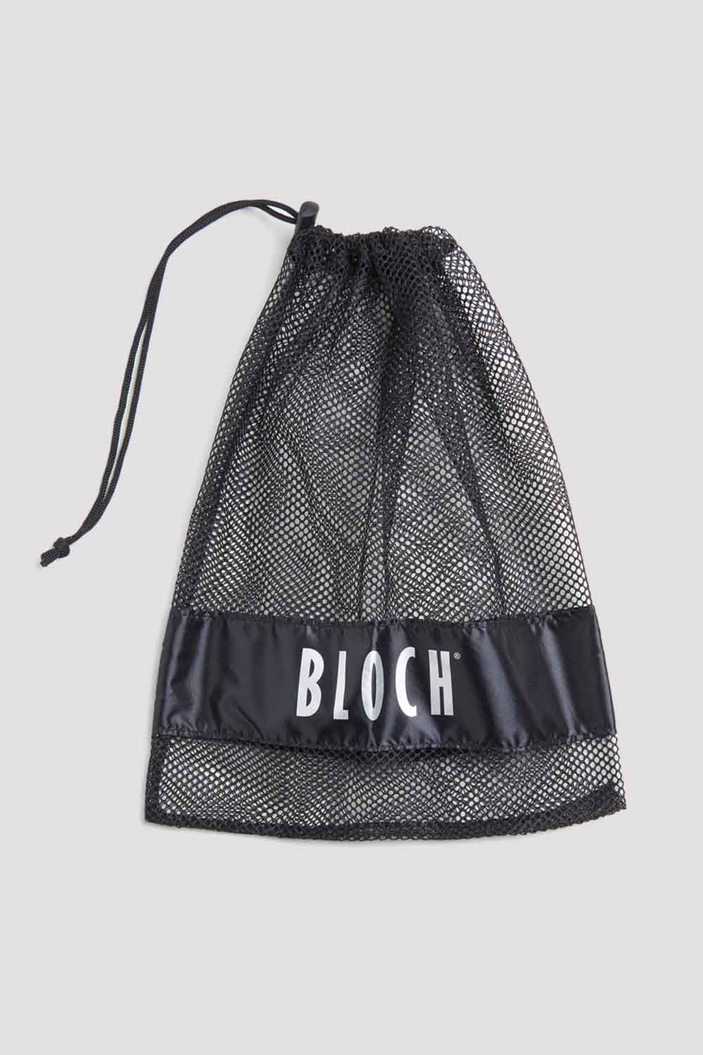 Black mesh drawstring bag with BLOCH branding in light gray font.