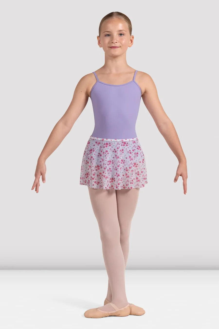 Bloch girls white skirt with dark pink floral flowers.