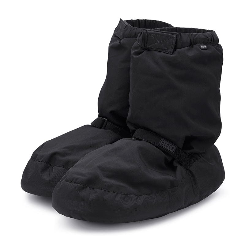 Pair of black booties on a white background