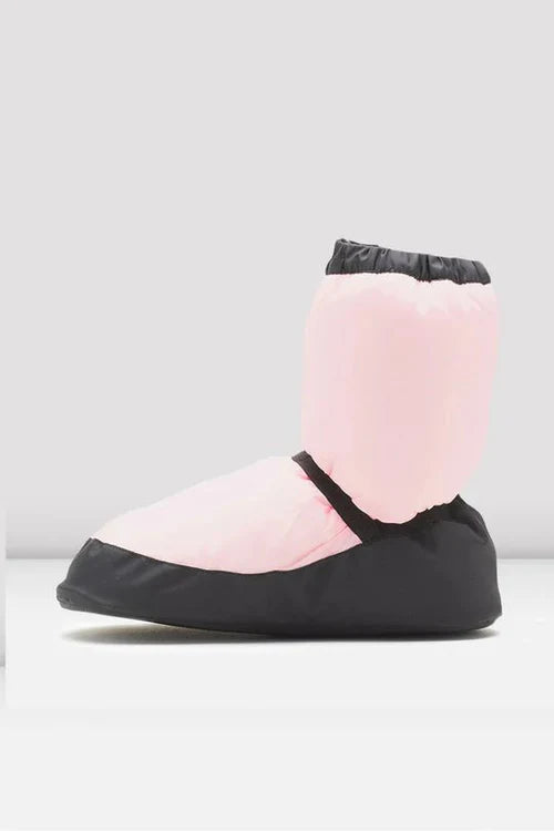 Black and Light pink booties on a light gray background