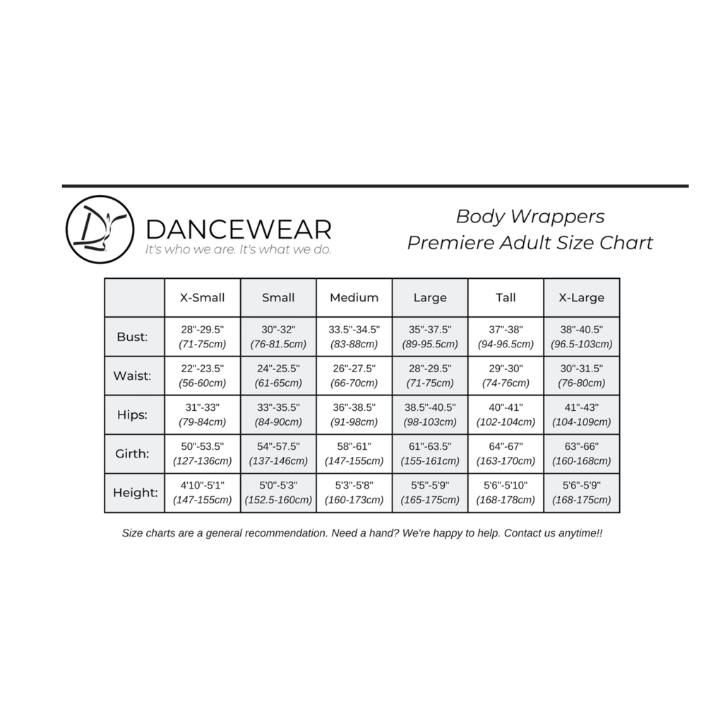 Body Wrappers Adult Premiere Size Chart