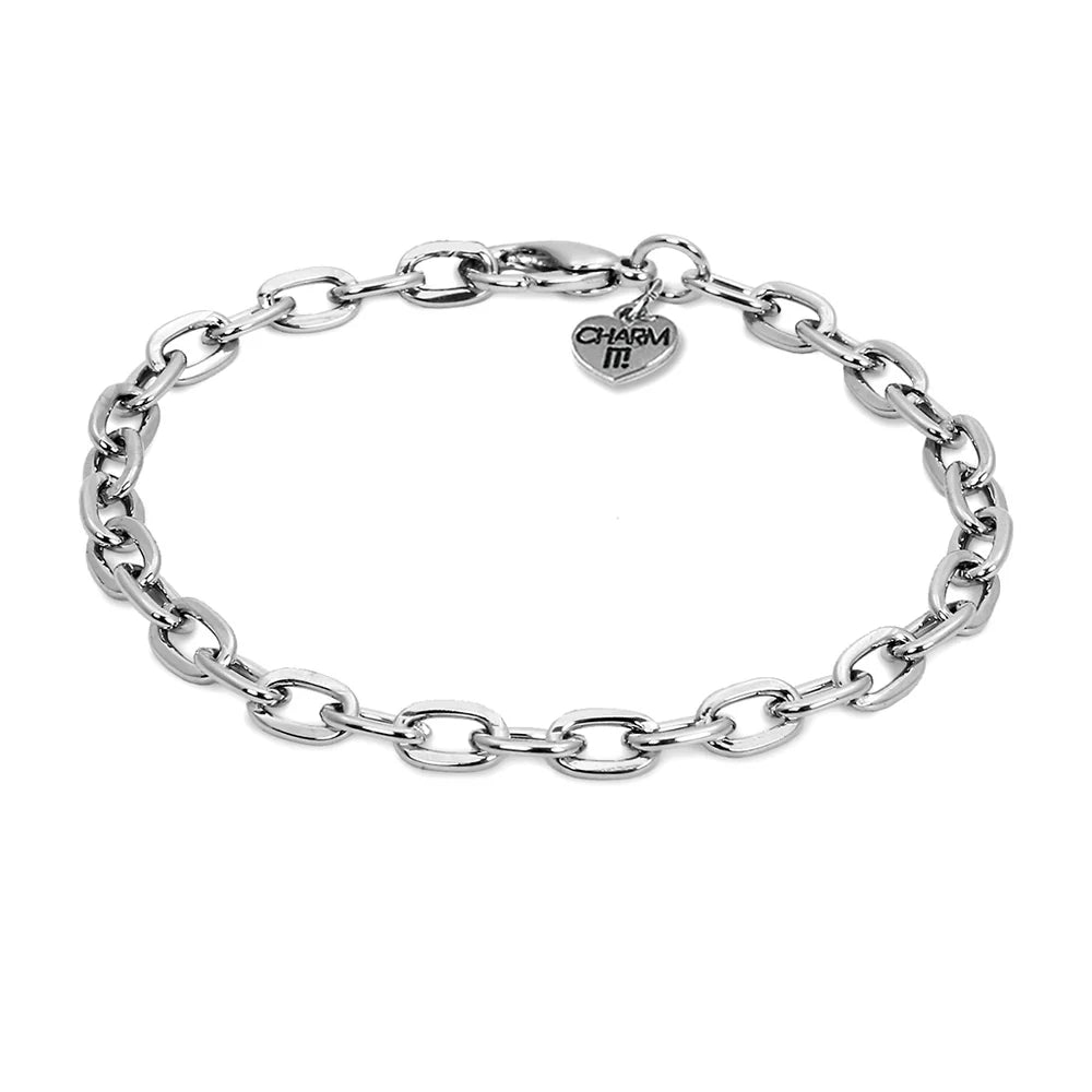 Silver chain bracelet with a heart-shaped charm.