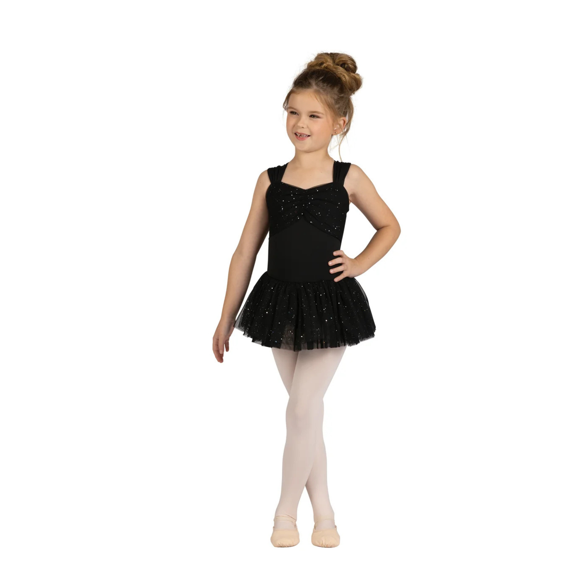 Danz N Motion 25200C Girls Mesh Overlay Sparkle Dress Black Tutu.