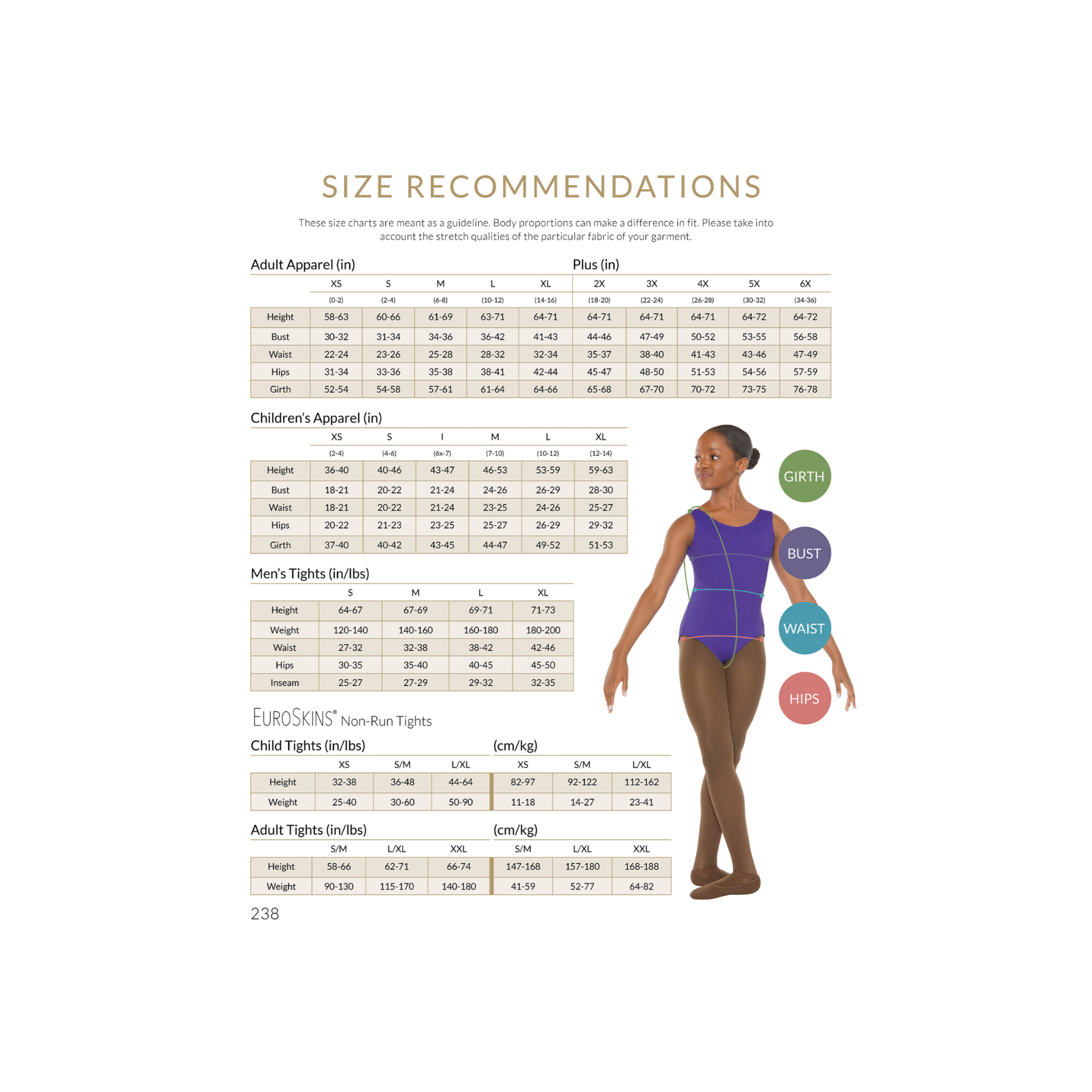 Eurotard size chart